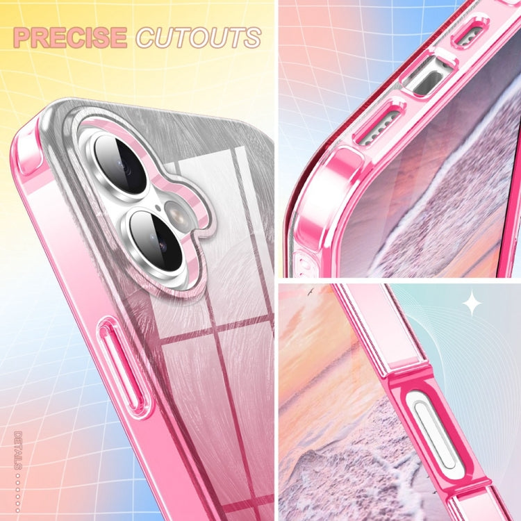 For iPhone 16 Plus IMD Gradient Feather PC Hybrid TPU Phone Case(Rose Red)