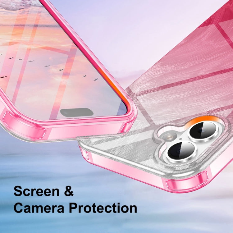 For iPhone 16 IMD Gradient Feather PC Hybrid TPU Phone Case(Rose Red)