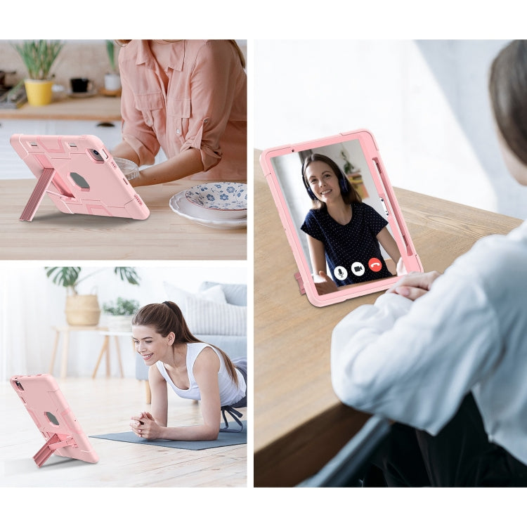 For iPad Air 11 2025 / 2024 Contrast Color Silicone Acrylic PC Tablet Case with Holder(Rose Gold)