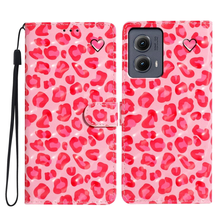 For Motorola Edge 2024 3D Pattern Leather Phone Case(Pink Leopard Print)