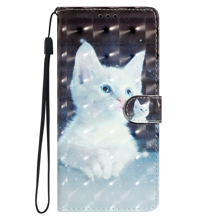 For Motorola Edge 2024 3D Pattern Leather Phone Case(White Cat)