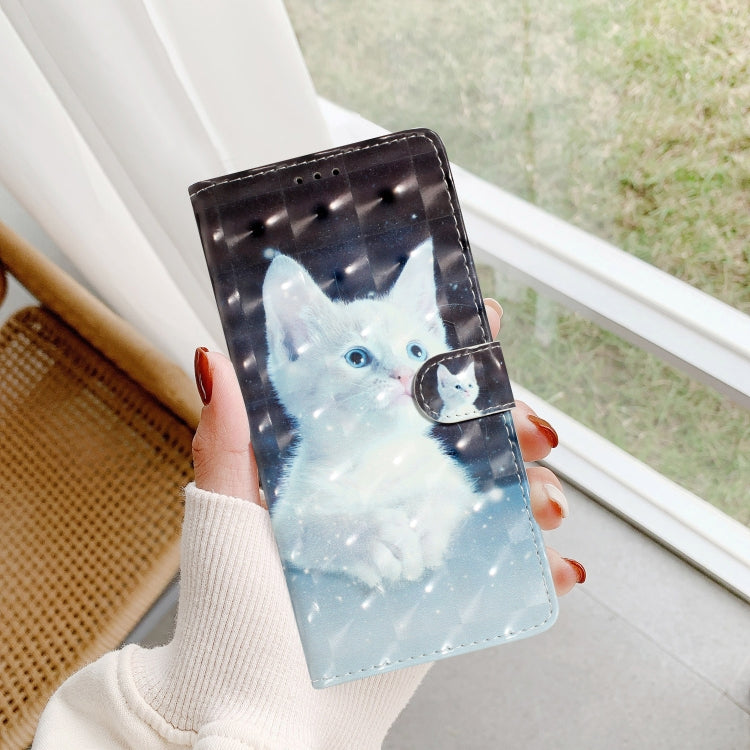 For Motorola Edge 2024 3D Pattern Leather Phone Case(White Cat)