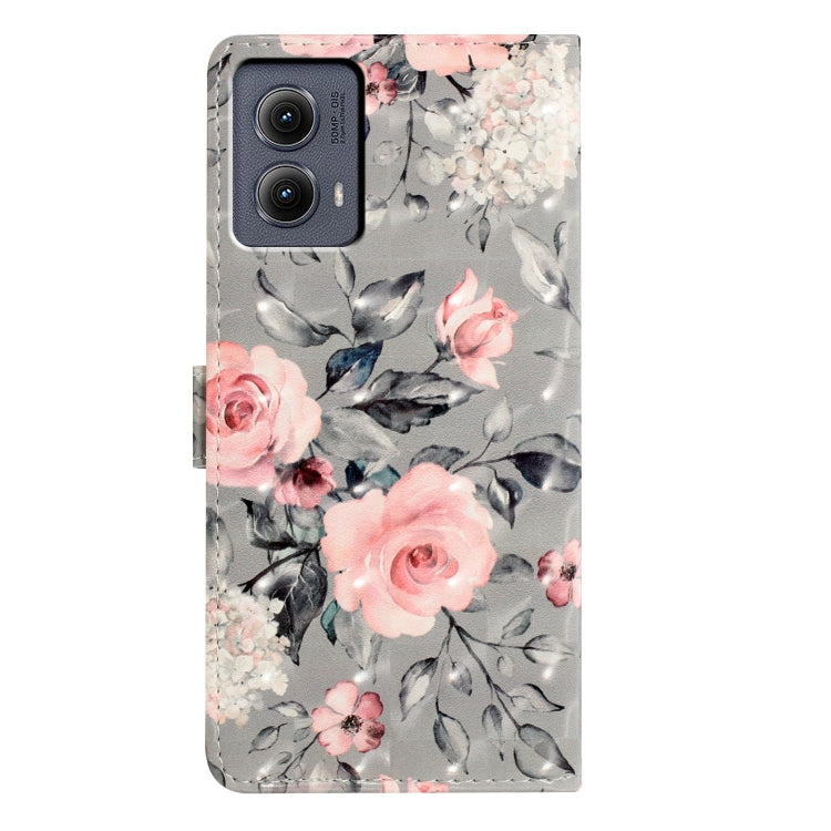 For Motorola Edge 2024 3D Pattern Leather Phone Case(Gray Base Flower)