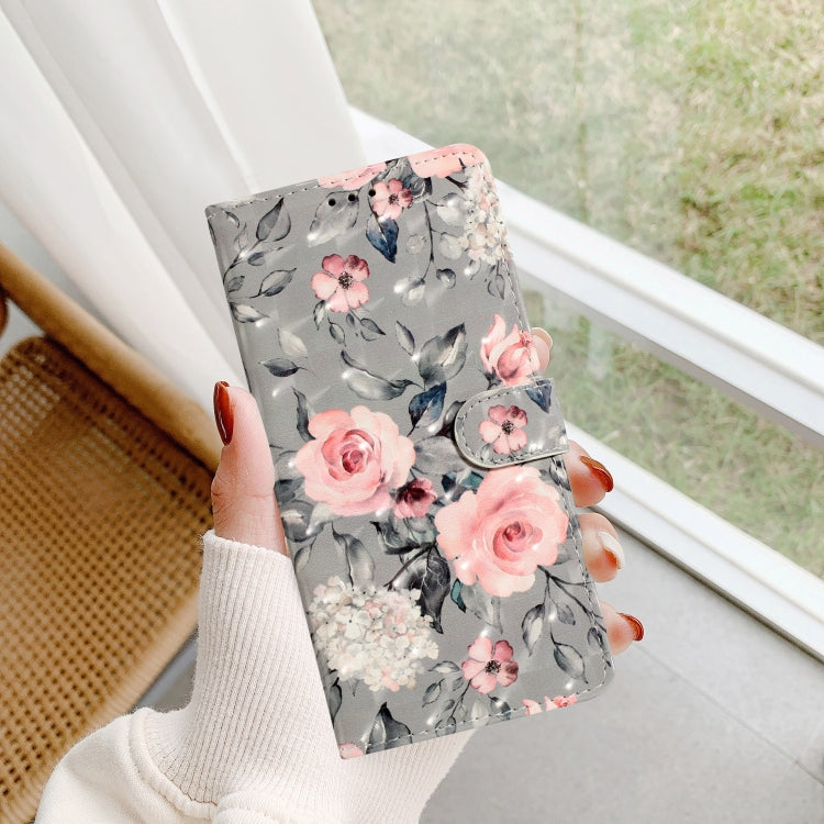 For Motorola Edge 2024 3D Pattern Leather Phone Case(Gray Base Flower)
