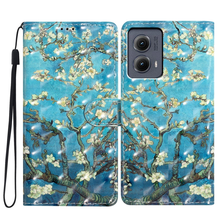For Motorola Edge 2024 3D Pattern Leather Phone Case(Blue Base Apricot Flower)