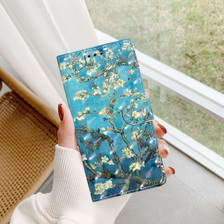 For Motorola Edge 2024 3D Pattern Leather Phone Case(Blue Base Apricot Flower)