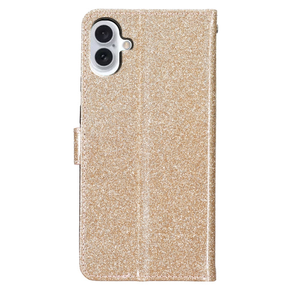 For iPhone 16 Glitter Powder Flip Leather Phone Case(Gold)