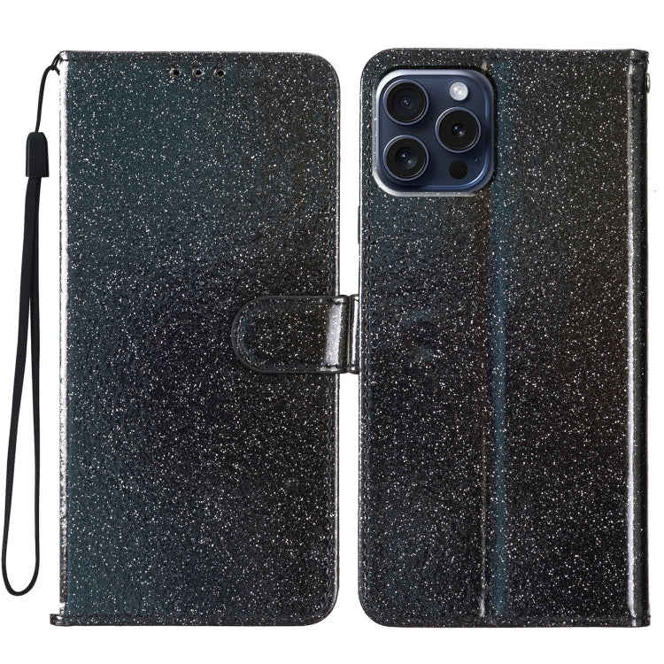For iPhone 16 Pro Max Glitter Powder Flip Leather Phone Case(Black)