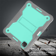 For iPad Pro 11 2024 Shockproof Silicone Hybrid PC Tablet Case with Holder(Mint Green + Grey)