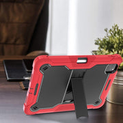 For iPad Pro 11 2024 Shockproof Silicone Hybrid PC Tablet Case with Holder(Black + Red)