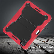For iPad Pro 11 2024 Shockproof Silicone Hybrid PC Tablet Case with Holder(Black + Red)