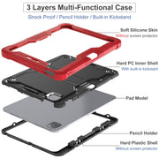 For iPad Pro 11 2024 Shockproof Silicone Hybrid PC Tablet Case with Holder(Black + Red)