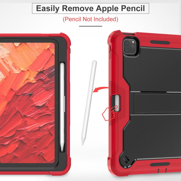 For iPad Pro 11 2024 Shockproof Silicone Hybrid PC Tablet Case with Holder(Black + Red)