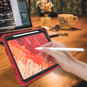 For iPad Pro 11 2024 Shockproof Silicone Hybrid PC Tablet Case with Holder(Black + Red)