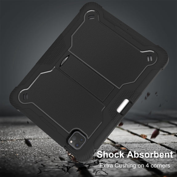 For iPad Pro 11 2024 Shockproof Silicone Hybrid PC Tablet Case with Holder(Black)
