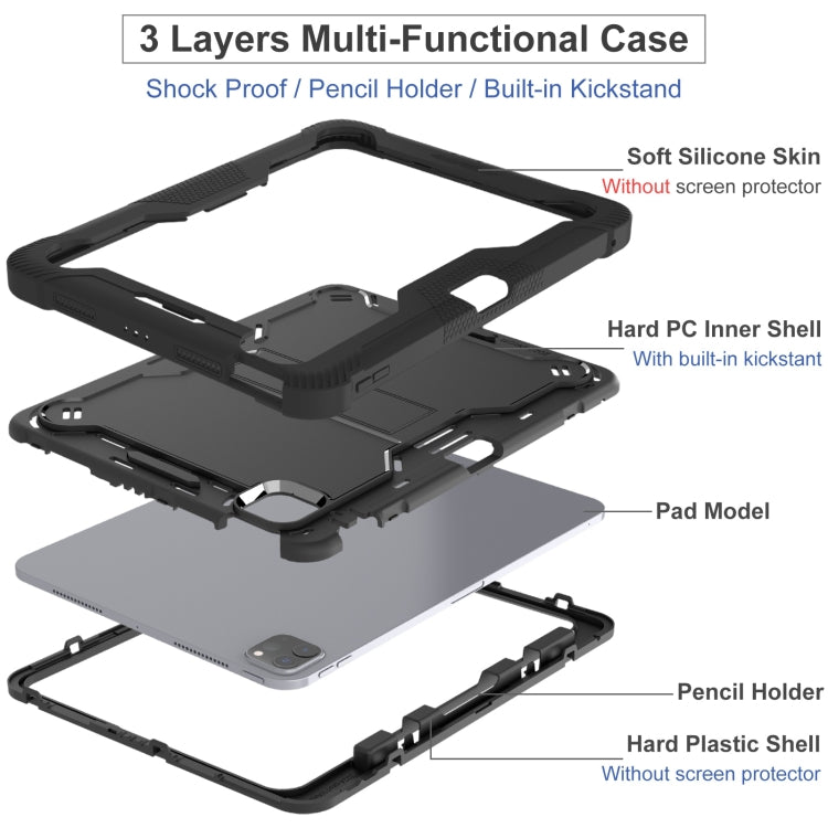 For iPad Pro 11 2024 Shockproof Silicone Hybrid PC Tablet Case with Holder(Black)