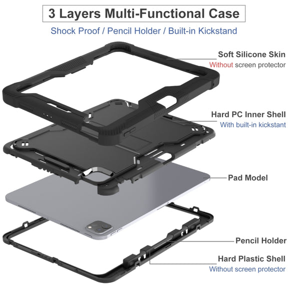 For iPad Pro 11 2024 Shockproof Silicone Hybrid PC Tablet Case with Holder(Black)