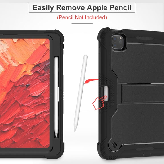 For iPad Pro 11 2024 Shockproof Silicone Hybrid PC Tablet Case with Holder(Black)