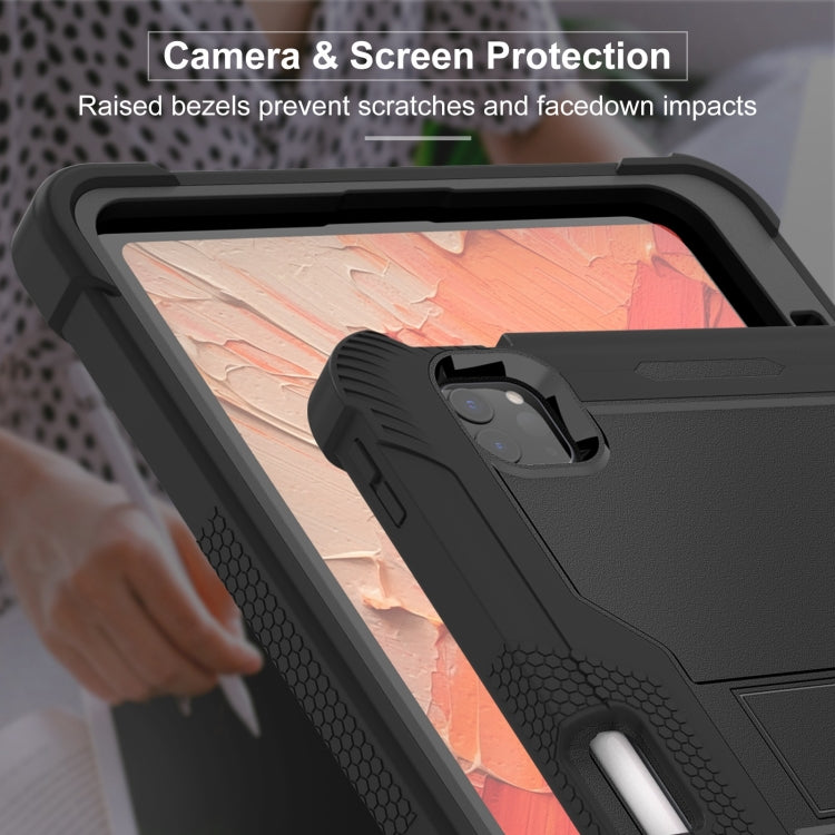 For iPad Pro 11 2024 Shockproof Silicone Hybrid PC Tablet Case with Holder(Black)