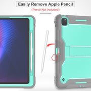 For iPad Pro 13 2024 Shockproof Silicone Hybrid PC Tablet Case with Holder(Mint Green + Grey)