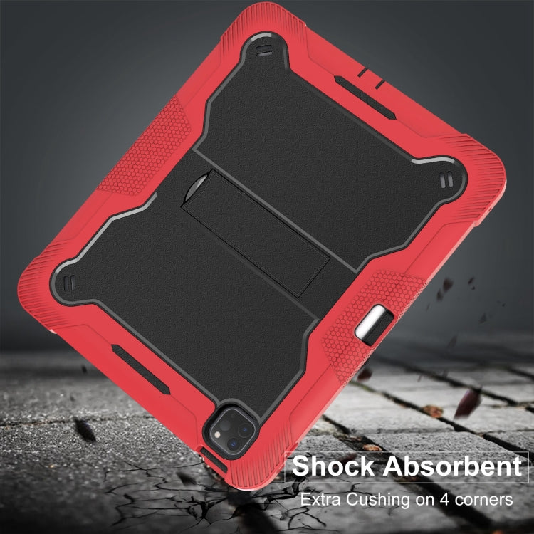 For iPad Pro 13 2024 Shockproof Silicone Hybrid PC Tablet Case with Holder(Black + Red)