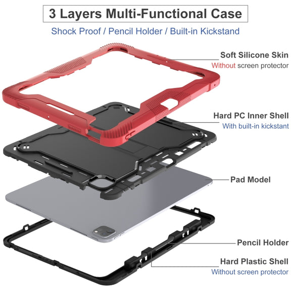 For iPad Pro 13 2024 Shockproof Silicone Hybrid PC Tablet Case with Holder(Black + Red)