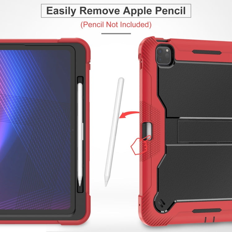 For iPad Pro 13 2024 Shockproof Silicone Hybrid PC Tablet Case with Holder(Black + Red)