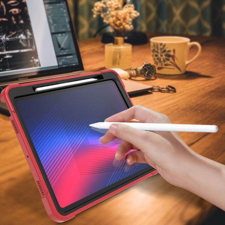 For iPad Pro 13 2024 Shockproof Silicone Hybrid PC Tablet Case with Holder(Black + Red)