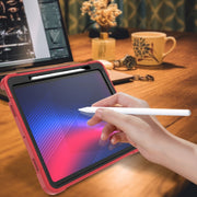 For iPad Pro 13 2024 Shockproof Silicone Hybrid PC Tablet Case with Holder(Black + Red)