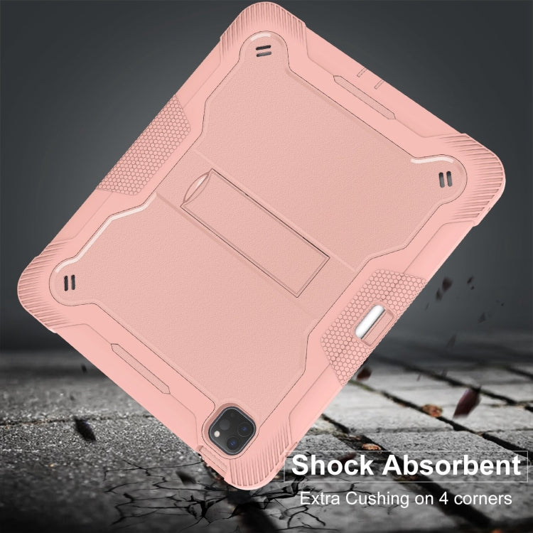 For iPad Pro 13 2024 Shockproof Silicone Hybrid PC Tablet Case with Holder(Rose Gold)