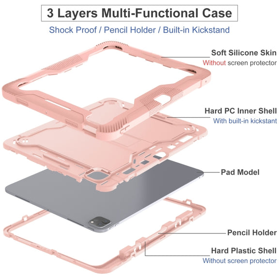 For iPad Pro 13 2024 Shockproof Silicone Hybrid PC Tablet Case with Holder(Rose Gold)