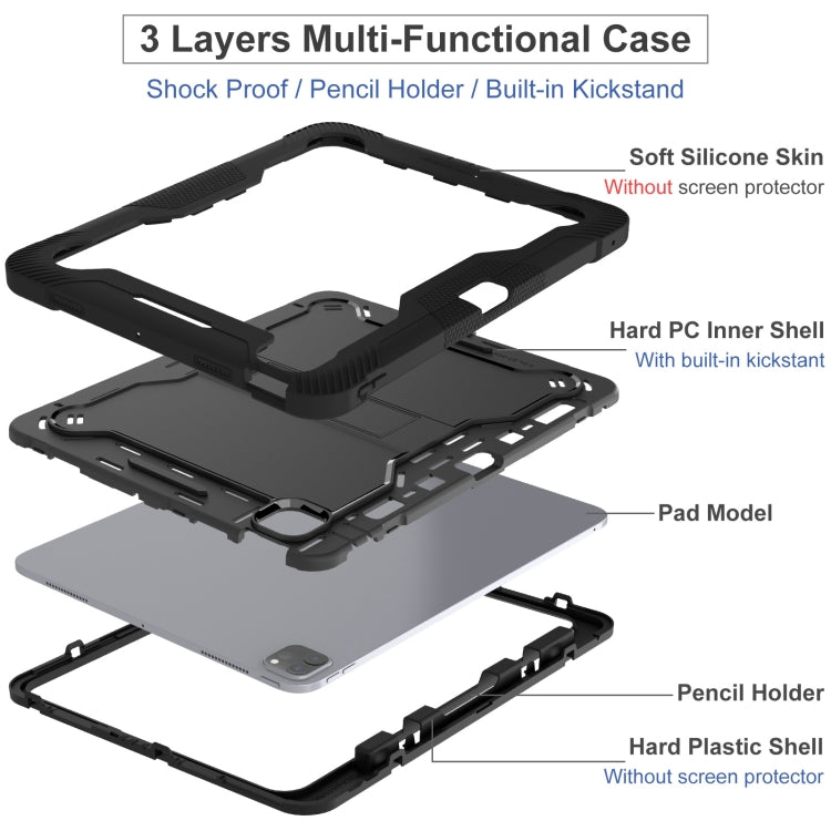 For iPad Pro 13 2024 Shockproof Silicone Hybrid PC Tablet Case with Holder(Black)