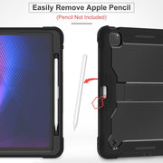 For iPad Pro 13 2024 Shockproof Silicone Hybrid PC Tablet Case with Holder(Black)