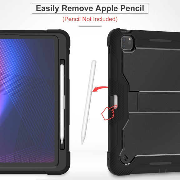 For iPad Pro 13 2024 Shockproof Silicone Hybrid PC Tablet Case with Holder(Black)