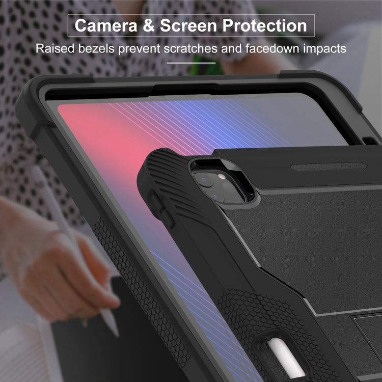 For iPad Pro 13 2024 Shockproof Silicone Hybrid PC Tablet Case with Holder(Black)