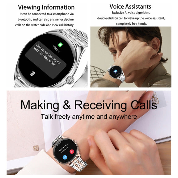 MT55 1.43 inch AMOLED HD Screen Ultra-thin Smart Call Health Watch, Leather Strap(Black Brown)