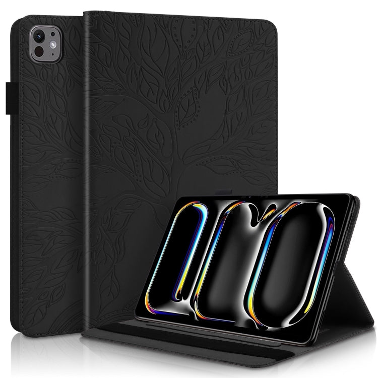 For iPad Pro 11 2024 Tree Life Series Embossed Smart Leather Tablet Case(Black)
