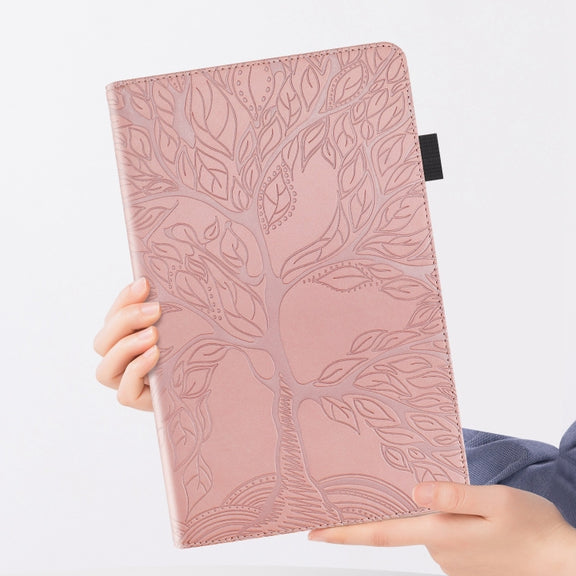 For iPad Pro 11 2024 Tree Life Series Embossed Smart Leather Tablet Case(Rose Gold)
