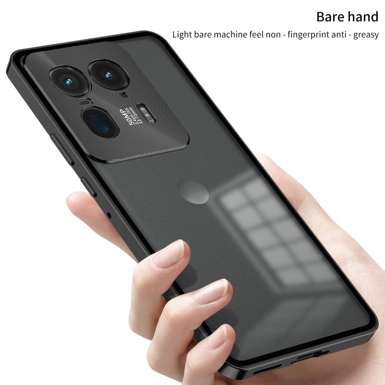For Motorola Moto X40 Snap Buckle Metal Frame Frosted Phone Case(Black)