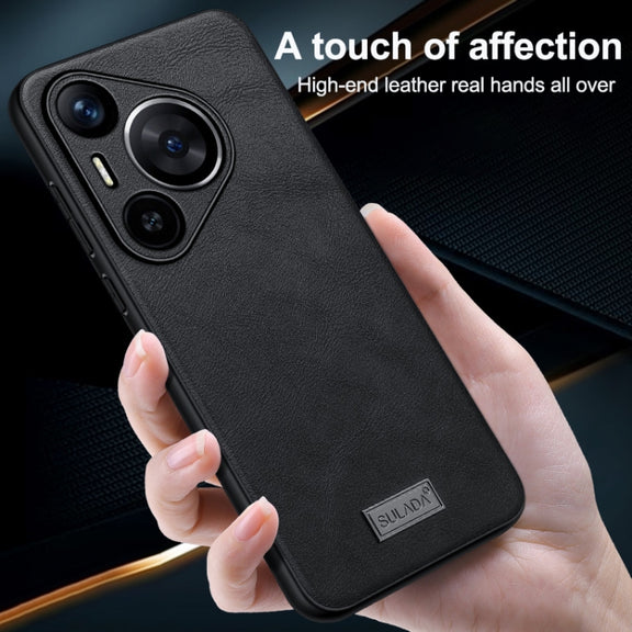 For Huawei Pura 70 SULADA Shockproof TPU Hybrid Handmade Leather Phone Case(Orange)