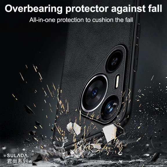 For Huawei Pura 70 SULADA Shockproof TPU Hybrid Handmade Leather Phone Case(Green)