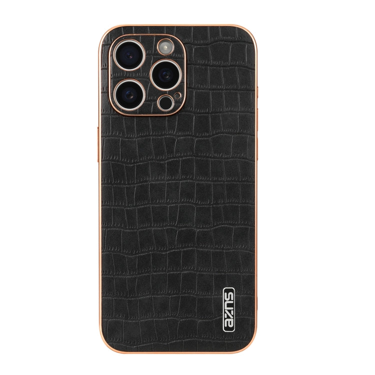 For iPhone 16 Pro Max AZNS Electroplated Frame Crocodile Texture Full Coverage Phone Case(Black)