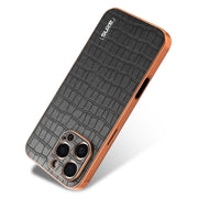 For iPhone 16 Pro Max AZNS Electroplated Frame Crocodile Texture Full Coverage Phone Case(Black)