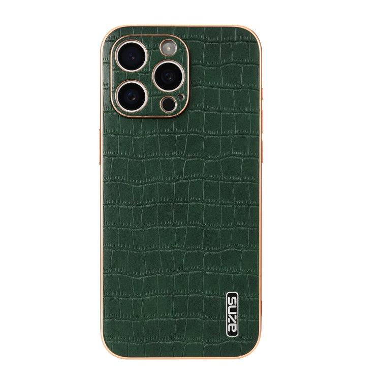 For iPhone 16 Pro Max AZNS Electroplated Frame Crocodile Texture Full Coverage Phone Case(Green)