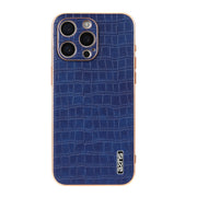 For iPhone 16 Pro Max AZNS Electroplated Frame Crocodile Texture Full Coverage Phone Case(Blue)