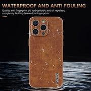 For iPhone 16 Pro AZNS Electroplated Frame Crocodile Texture Full Coverage Phone Case(Brown)