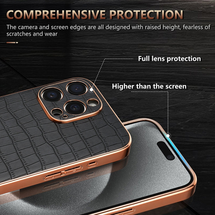 For iPhone 16 Pro AZNS Electroplated Frame Crocodile Texture Full Coverage Phone Case(Green)