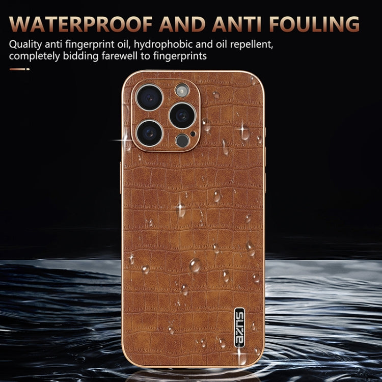 For iPhone 16 Pro AZNS Electroplated Frame Crocodile Texture Full Coverage Phone Case(Green)