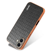 For iPhone 16 Plus AZNS Electroplated Frame Crocodile Texture Full Coverage Phone Case(Black)