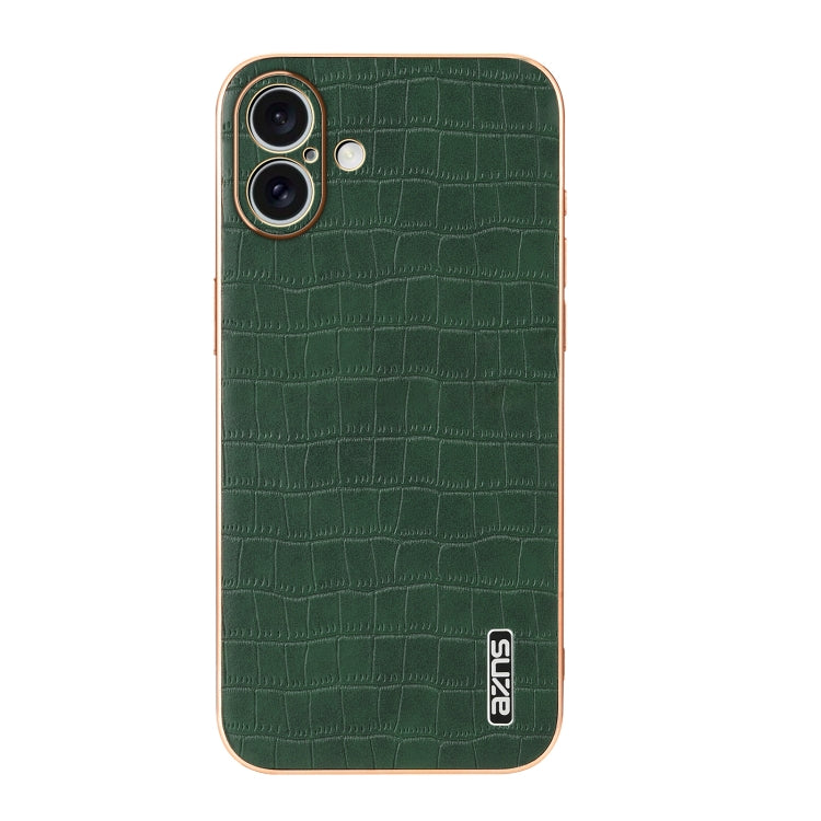 For iPhone 16 Plus AZNS Electroplated Frame Crocodile Texture Full Coverage Phone Case(Green)